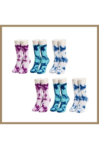 Kahveci.store Unisex Batik Desenli Çorap 6'lı Set Pamuklu Renkli Uzun Soket Dikişsiz Nefes Alan Spor Çorabı Günlük 22 Çok  Renkli