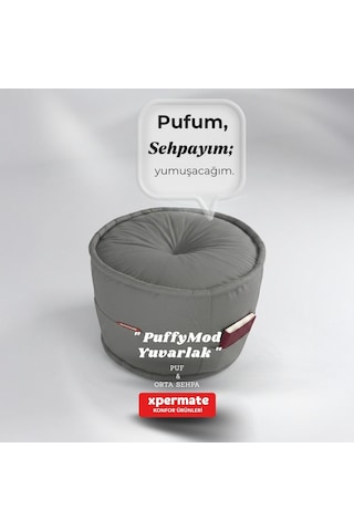 Dekoratif Yuvarlak Puf Orta Sehpa Puf 60x42 Cm Puffymod Gri