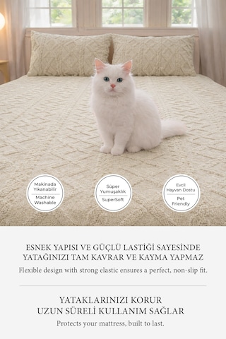 Süper Yumuşak Jakar Kadifemsi Peluş Lastikli Fitted Çarşaf Seti Kaymaz Tek/çift Kişilik Bej Açık Bej
