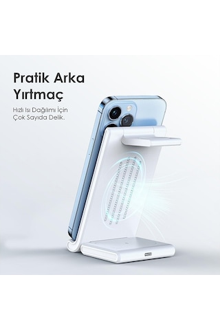 Duzzona 15w Katlanır 3 İn 1 Telefon Kulaklık Saat Kablosuz Şarj