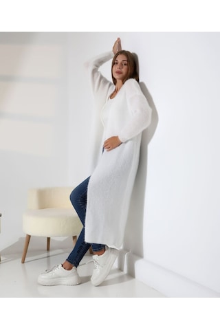Redmina Fashion Yumuşak Dokulu Uzun Hırka Beyaz