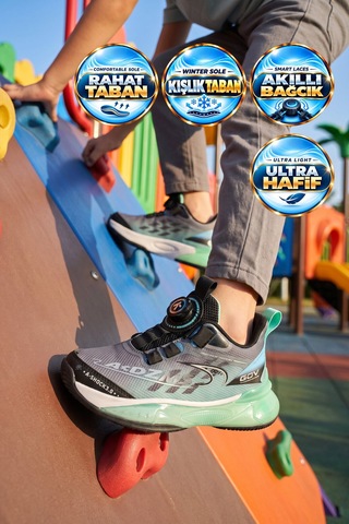 Marcokids Akıllı Bağcıklı Hafif Rahat Yeşil Unisex Çocuk Spor Ayakkabı Sneaker Play P