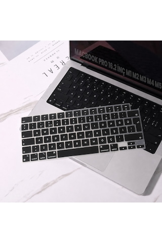 Macbook Pro 16.2 İnç M1 M2 M3 M4 M5 A2485 A2991 A2780 Uyumlu Türkçe Q Klavye Koruyucu Siyah Silikon Diğer