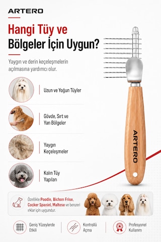 Artero De-matting Kedi Köpek 9 Bıçaklı Uzun Tip Kıtık Ve Keçe Açıcı Tarak