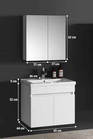 65 Cm Çiğdem Beyaz Mdf Seramik Lavabolu Asma Banyo Dolabı Takımı Beyaz