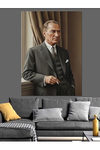 Takım Elbiseli Mustafa Kemal Atatürk Portresi Dekoratif Kanvas - Mdf Ahşap Tablo