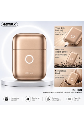 Remax Taşınabilir Şarjlı Mini Erkek Sakal Tıraş Makinesi Su Geçirmez Metal Gövde Bej Rs-h01 2,5 Saat