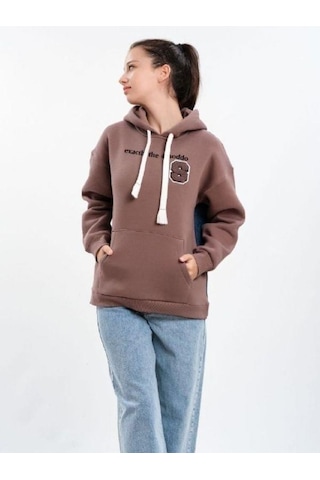 Çocuk Kapüşonlu Sırtı Kot Detaylı Sweatshirt-13454-kahverengi Kahverengi