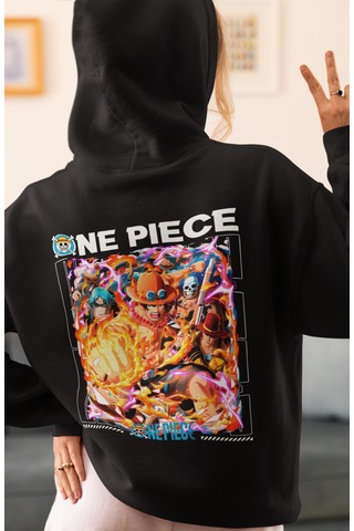 Sevbano One Piece Monkey D. Luffy Anime Sırt Baskılı Unisex Oversize Peny Siyah