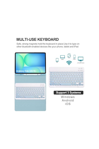 Samsung Galaxy Uyumlu Tab S10 Fe Plus 13.1 Klavyeli Kılıf Q Türkçe Kalem Bölmeli Bluetooth Özellik Standlı