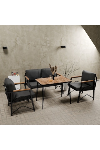 Mb Garden Furnıture Simetri Model, Balkon, Bahçe, Cafe, Metal Koltuk Takımı,bahçe Takımı,çay Seti, 2+1+1+masalı Süngerli Antrasit