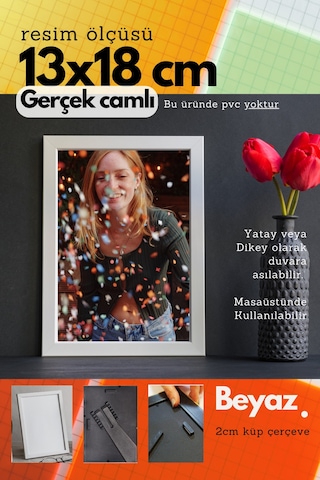 Beyaz-20mm Çerçeve Camlı 13x18 Cm Fotoğraf Resim Çerçevesi Ayaklı Veya Duvara Asma Yatay-dikey 66110699