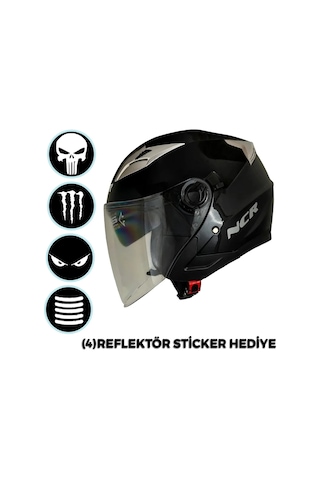 Jet Çenesiz Motosiklet Kaskı Parlak Siyah Parlak Siyah