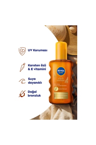 Sun Karoten Özlü Yoğun Bronzlaştırıcı Güneş Yağ Sprey 200ml, E Vitamini,doğal Bronzluk
