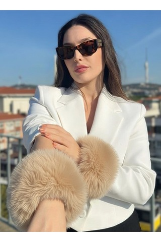 Mollycrush Kadın Bej Kürk Kol Manşeti Kışlık Trend Aksesuar Bej