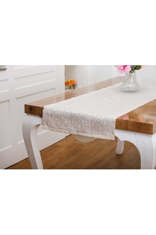 Finezza İris Jakar Polyester Kumaş Bej Runner 45x150 cm - 1410