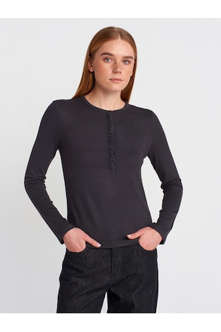 Dilvin 31544 Düğmeli Uzun Kollu Top Antrasit