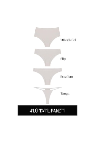 Cotvie Ekru Pamuklu 4'lü Tatil Külot Seti Ekru