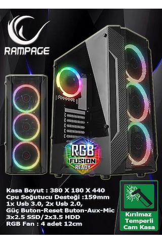 Warbox Katudo i3-6100 16 GB 256 GB + 250 GB HDD 4 GB R7 240 22" W10P Masaüstü Bilgisayar