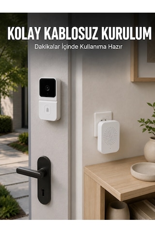 Kargo Hd Kameralı Beyaz Görüntülü Kapı Zili Çift Yönlü Sesli Wi-fi Akıllı Kapı Zili Najmaddin