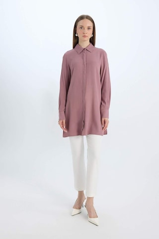 DeFacto Relax Fit Gömlek Yaka Yandan Bağlamalı Uzun Kollu Basic Düz Gömlek Tunik D7200AX24WNBR94 Bordo