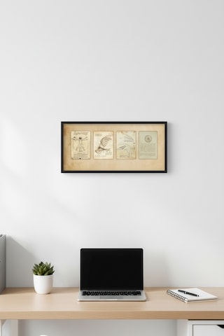 Leonardo Da Vinci Çizimleri Tablo Çerçeveli Vintage Sanat Tablosu Ofis Salon Duvar Dekoru
