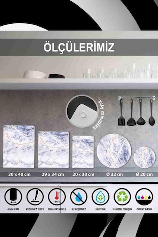 20X30 Cm Koyu Ahşap Desenli Cam Kesme Tablası