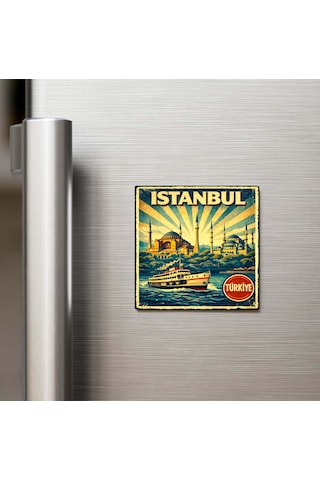 Vintage İstanbul Şehri Temalı Buzdolap Magneti 9x9 Cm