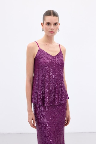 Sateen Payet Detaylı Askılı Bluz - Mürdüm-136647 Mürdüm