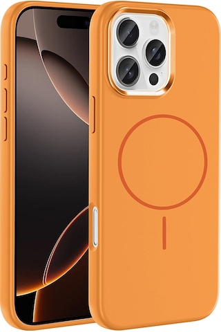 Apple Uyumlu iPhone 16 Pro Max Kılıf M-safe Şarj Özellikli Metal Kamera Çerçeveli Zore Edi Silikon Kapak Turuncu