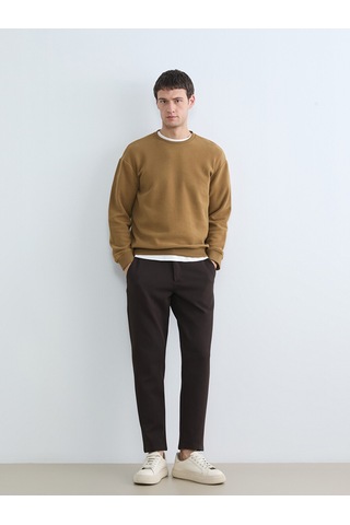 Lcw Vision Kahverengi Bisiklet Yaka Erkek Sweatshirt