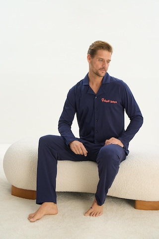 Sevim Erkek Uzun Kol Gömlek Yaka Önden Düğmeli Lacivert Pijama Takım C0t1n5o9 001