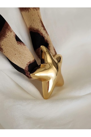 Leopar Desen Bombeli Yıldız Model Kumaş Detaylı Kolye 46cm Kahverengi - Siyah