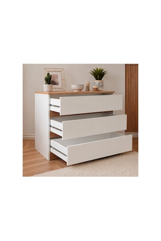 Rudu Asel Şifonyer 89x42x83 CM 3 Çekmeceli 1 Kapaklı Beyaz - Meşe Yatak Odası - Bebek Odası - Genç Odası
