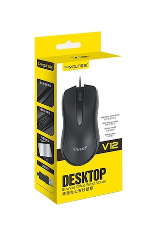 T-Wolf V12 Kablolu 1200 DPI Büyük Boy Optik Ofis Mouse