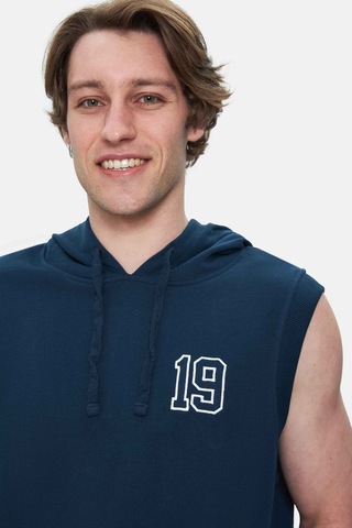 Ucla Hewıtt Lacivert Nakışlı Sıfır Kol Sweatshirt Oversize Erkek Sweatshirt Lacivert