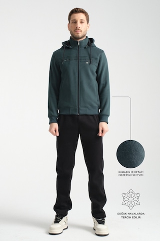 Shooter Sportswear Shooter Kışlık Erkek Eşofman Takımı İçi Şardonlu Kapüşonlu Regular Kalıp Koyu Yeşil