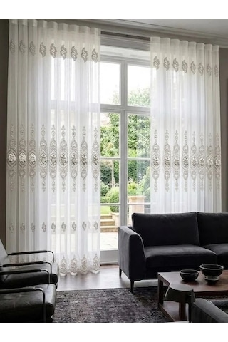 Nivemeshome Cansel Gümüş 1/2,5 Pileli Tül Perde Ekru