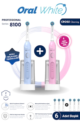 Oral White 4 Modlu Professional 8100 Şarjlı Diş Fırçası İkili Set