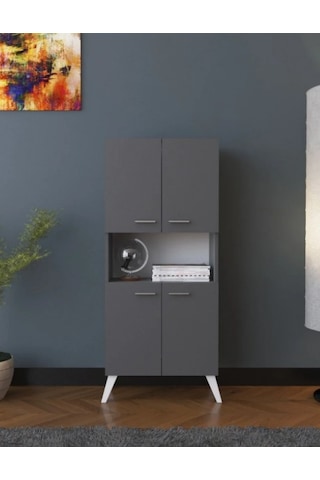 Boreas Design Madran Çok Amaçlı Dolap 4 Kapaklı Banyo Dolabı Mutfak Kiler Erzak Dolabı Antrasit