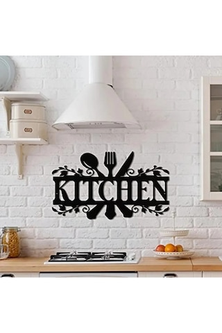 Metal Mutfak Duvar Dekoru - Kitchen Yazılı Dekoratif Metal Tablo Siyah