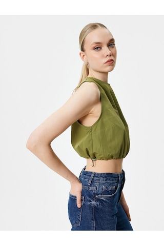 Koton Crop Üst Paraşüt Kumaş Kolsuz Beli Lastikli Haki 4sak30025pw 4SAK30025PW854 Haki