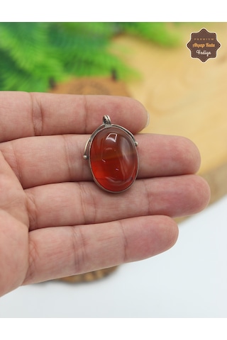 Orijinal Damarlı Akik Taşlı Oval Model El İşi Otantik Gümüş Kadın Kolye 201025477
