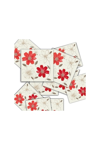 Tink Kendinden Yapışkanlı Kırmızı Çiçek Desenli Pvc Karo 10x10 Cm 20'li Paket Genel
