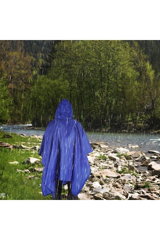 Tomshoo Kapşonlu Yağmur Panço Cep Hafif Su Geçirmez Mavi