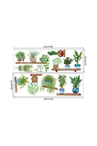 Raflı Saksılı Çiçek Tasarımlı Yapışkanlı Sticker 5060 Çok Renkli