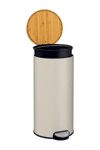 Modern-metal Pedallı/bambu Kapak 30 Lt.çöp Kutusu-bej Bej