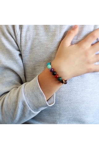 Tesbihane Küre Kesim Multicolor Doğaltaş Kombinli Çocuk Başarı Bilekliği Çok Renkli