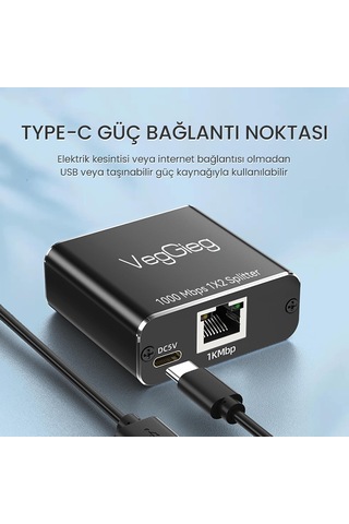 Lexroo 1 Giriş 2 Çıkış Rj45 Gigabit Ethernet Çoklayıcı Splitter Adaptör