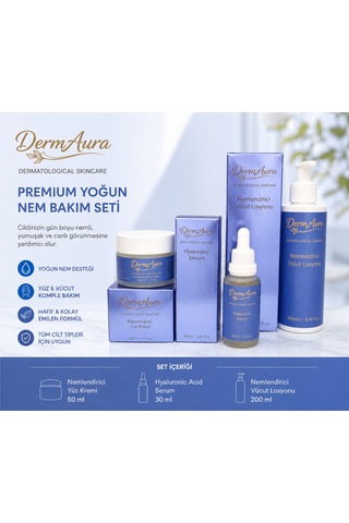 Dermaura Premium Yoğun Nem Seti Hyaluronic Acid Serum, Nemlendirici Yüz Kremi Ve Nemlendirici Vücut Losyonu İle Tam Nem Bakımı Seti